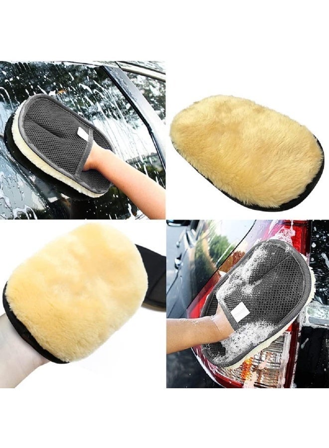 Wool Car Wash Mitt, Lint Free Scrubber High Density Car Wash Wool Glove Microfiber Wool Soft Automotive for Cleaning Car Wash Glove Auto Accessories Bear Claw Scratch Polishing Waxing Mitt (4 Pcs) - Image 2